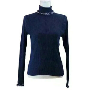 J.Crew Navy Blue Lettuce Edge Ribbed Long Sleeve Turtleneck Size Small